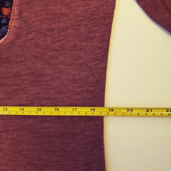 Free People Tiger Eyes Sequined Bib Long Sleeve Maroon Henley Top - Picture 6 of 10